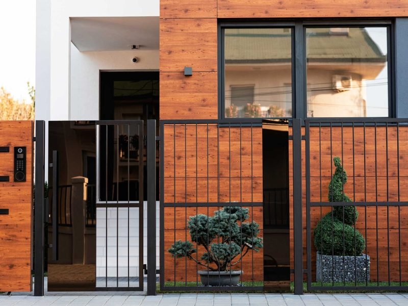 Safety gate and exterior on a modern house